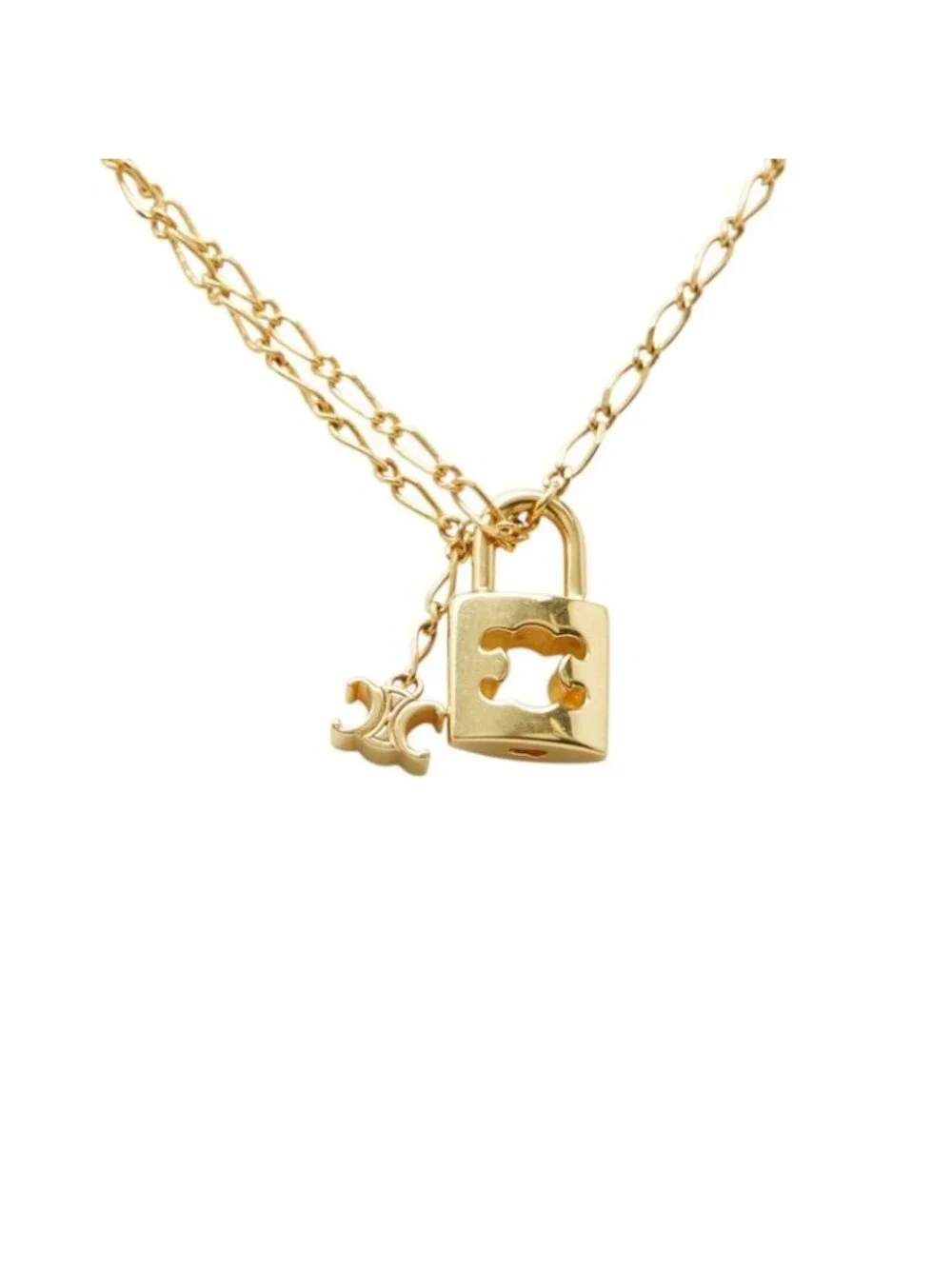 Celine Triomphe Padlock Necklace Gold Plated